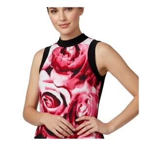 Worthington Women’s Medium Pink Rose Floral Sleeveless Blouse Mock Neck